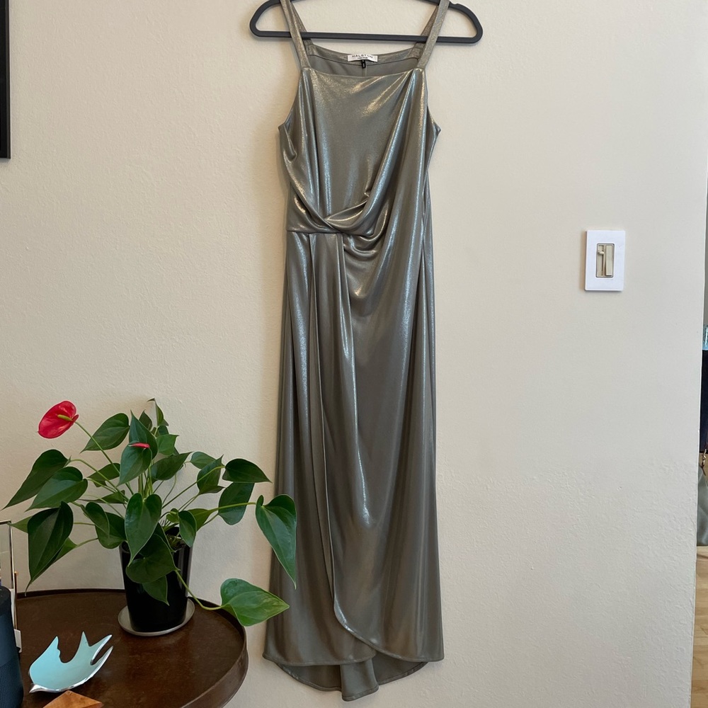 Slinky green-gold Halston Heritage dress!